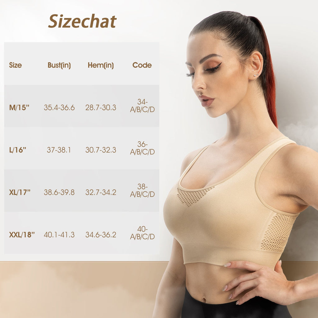 Lange sportbeha voor dames, zonder beugel, gewatteerd, met open details, gemiddelde ondersteuning, geschikt voor yoga, hardlopen en workouts.