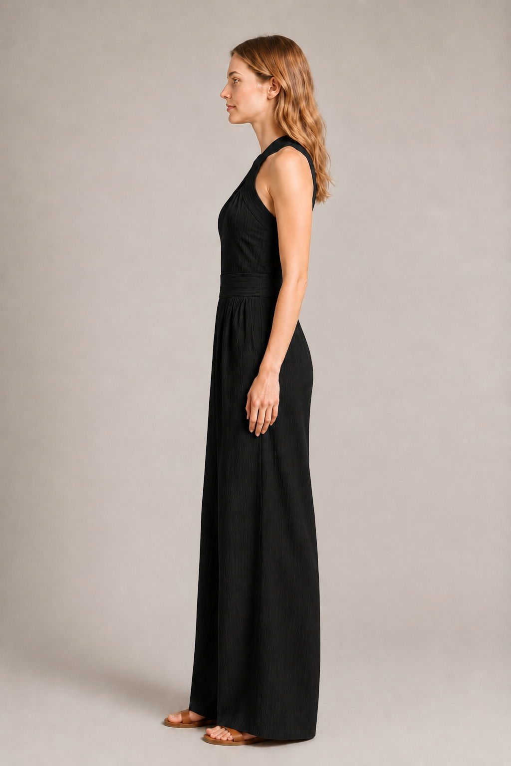 Cross-Neck Wide-Leg Jumpsuit in Black, side view