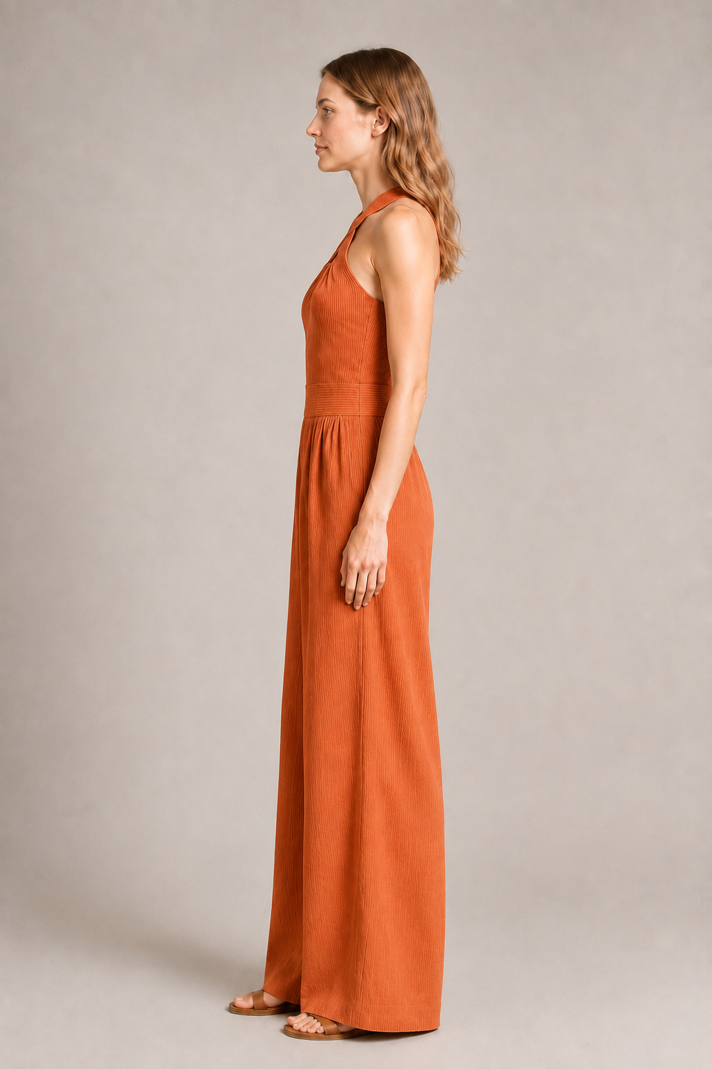 Cross-Neck Wide-Leg Jumpsuit in Orange, side view