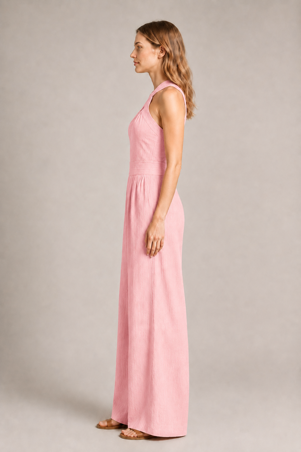 Cross-Neck Wide-Leg Jumpsuit in Pink, side view