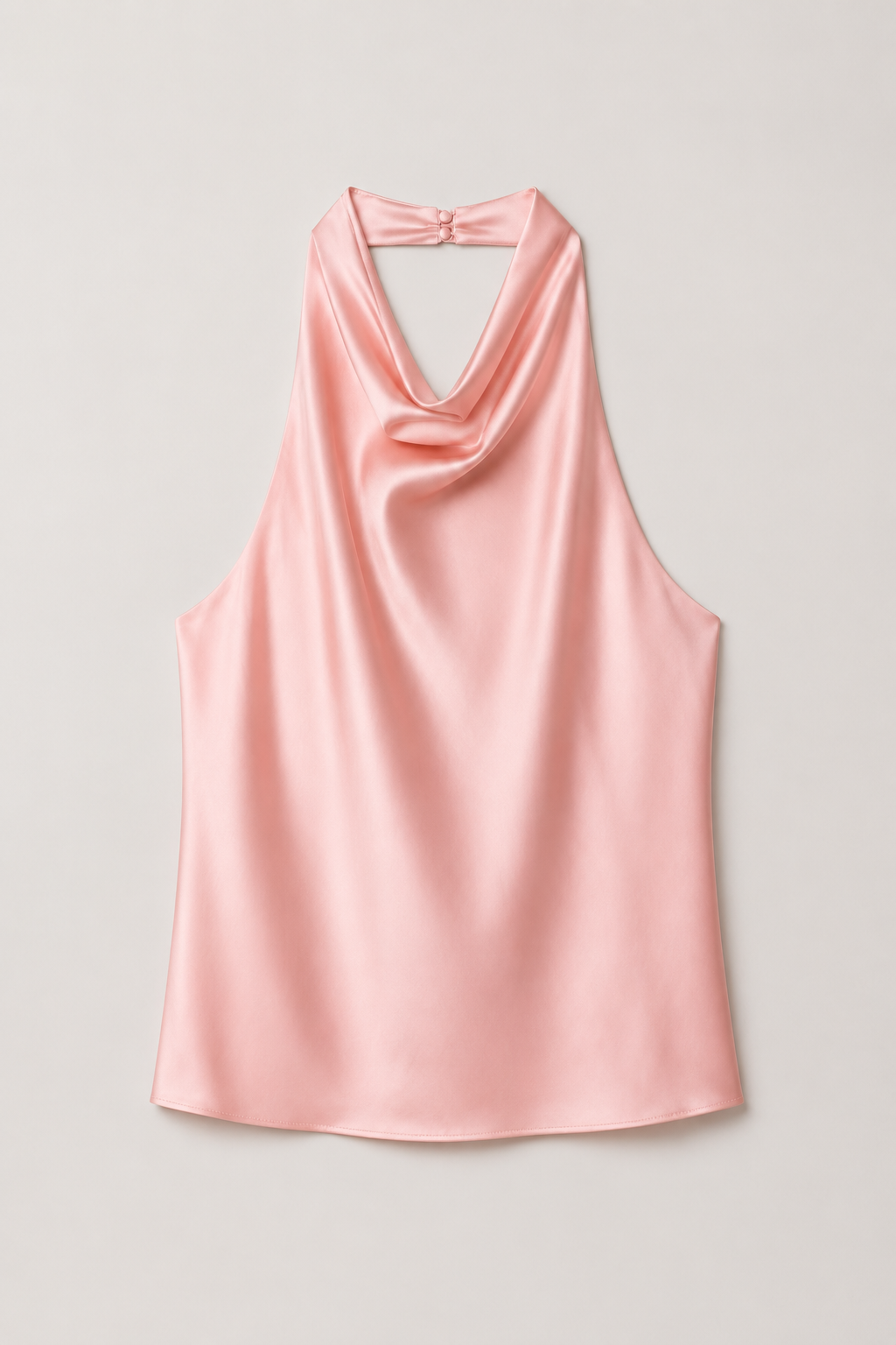 Flat-lay of the pink draped open-back halter top