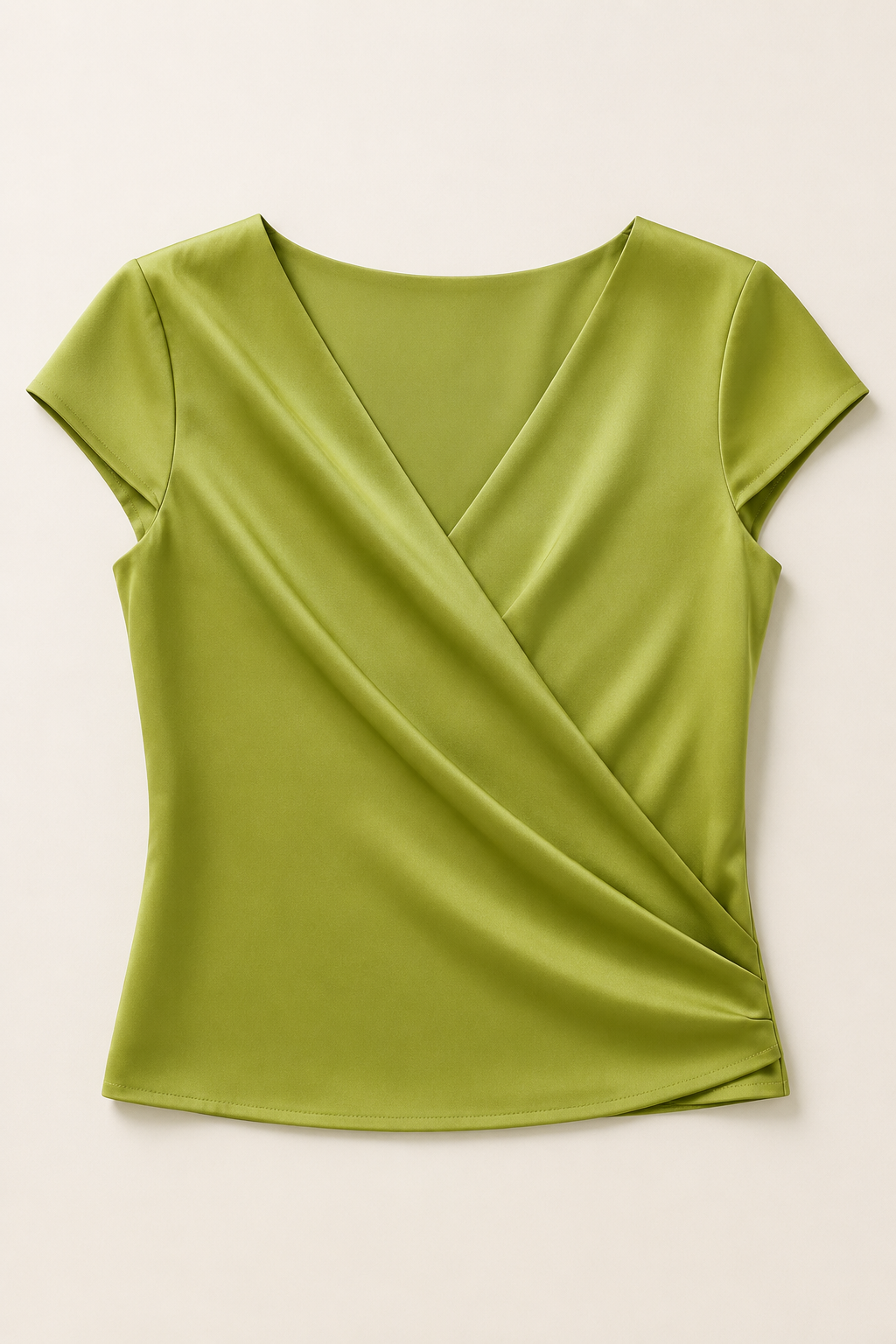 Draped Wrap V-Neck Blouse in Matcha, flat lay