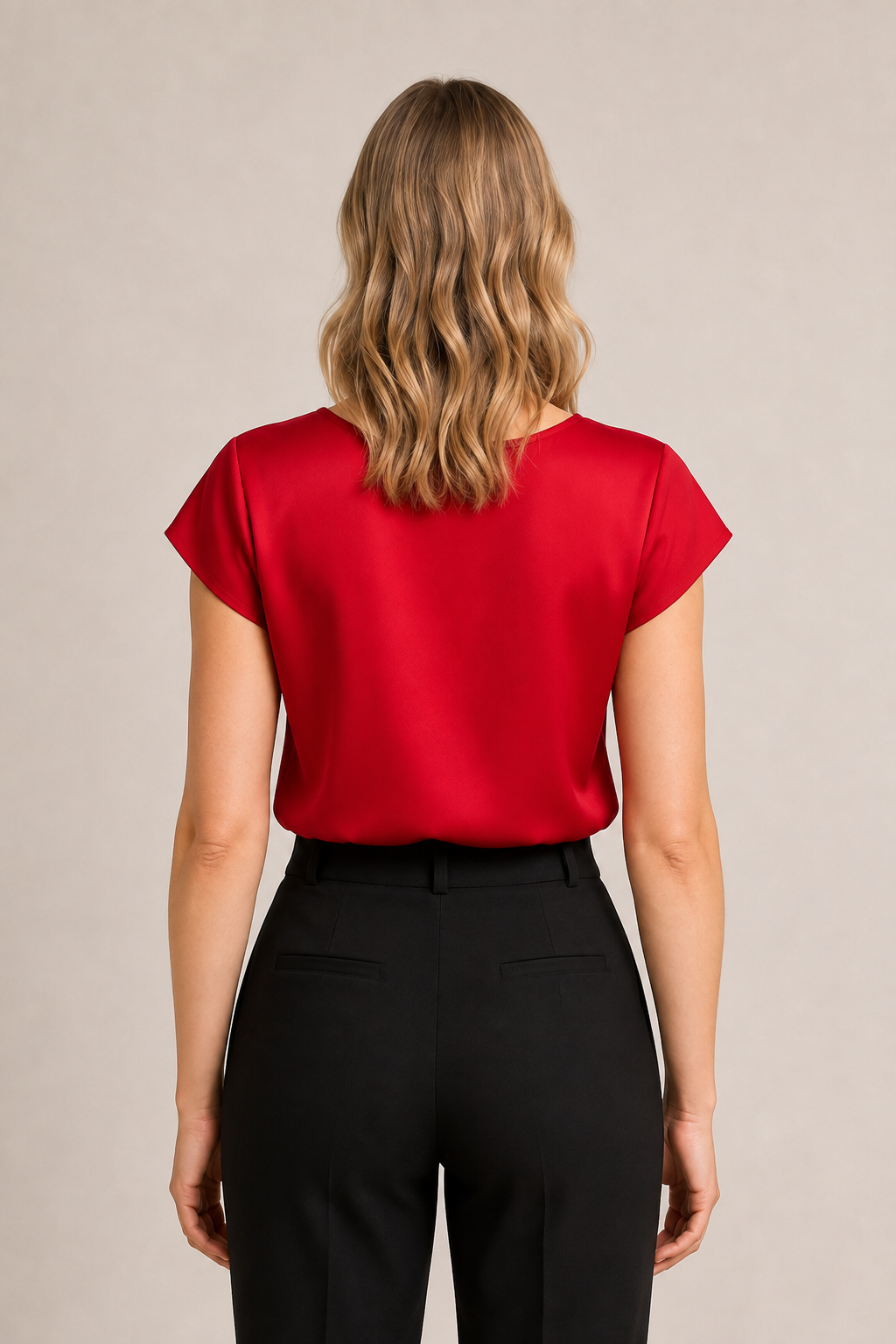 Draped Wrap V-Neck Blouse in Red, back view