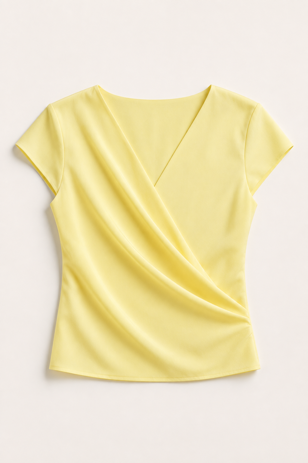 Draped Wrap V-Neck Blouse in Yellow, flat lay