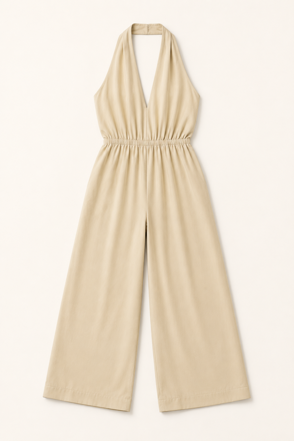 Halter-Neck Cropped Wide-Leg Jumpsuit in Apricot, flat lay
