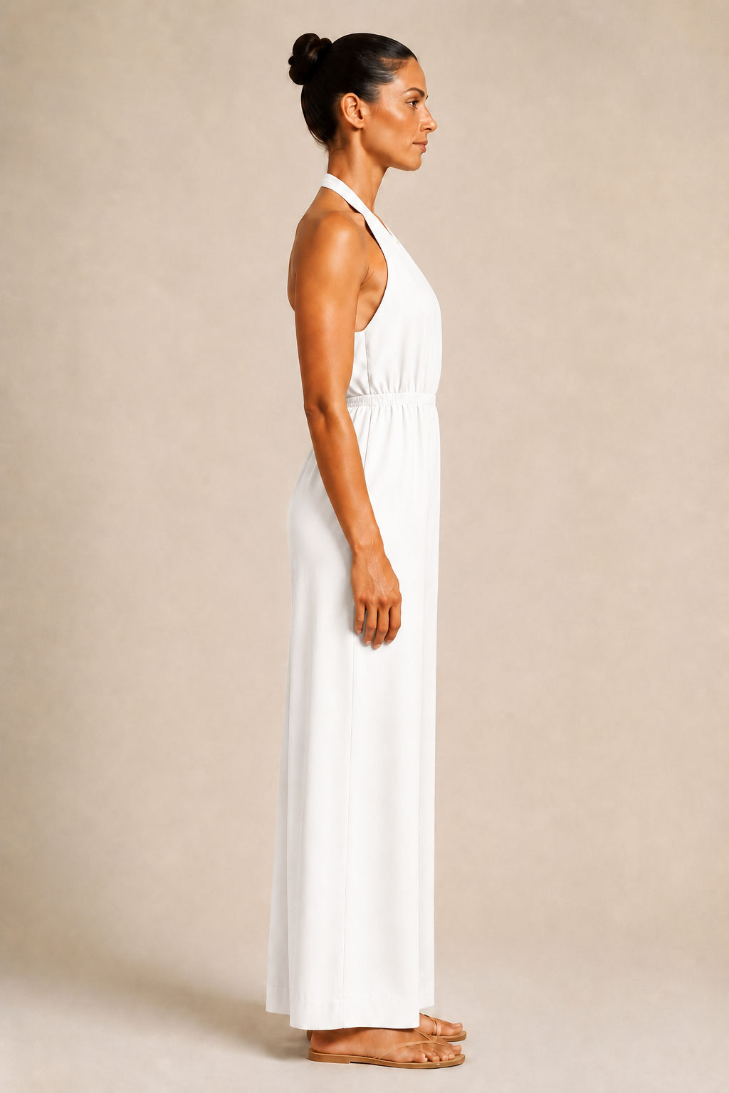 Halter-Neck Cropped Wide-Leg Jumpsuit in White, side view