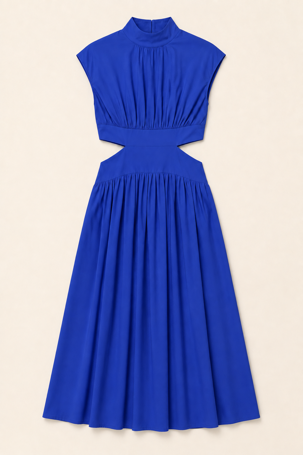 High-Neck Pleated Maxi Dress in Blue, flat lay