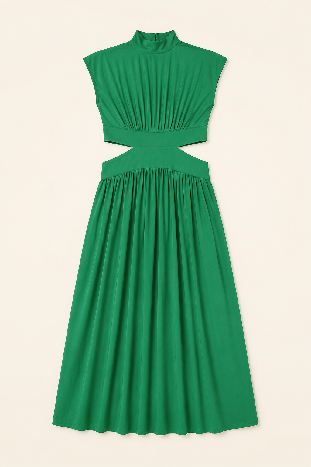 High-Neck Pleated Maxi Dress in Green, flat lay