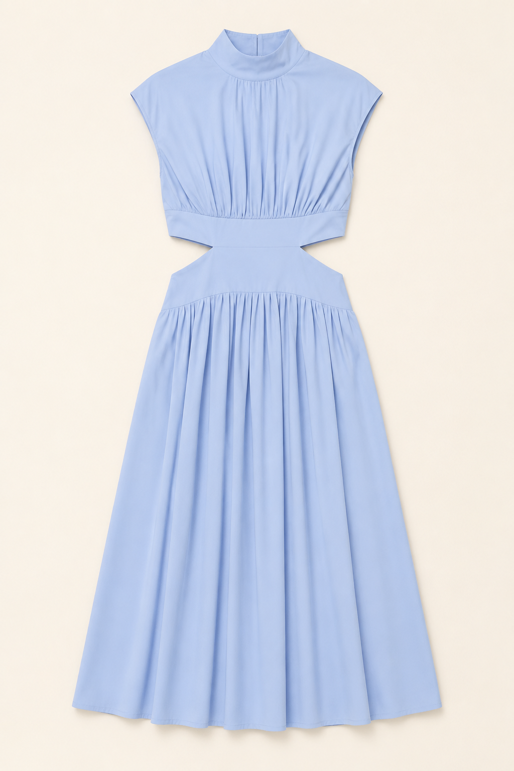 High-Neck Pleated Maxi Dress in Light Blue, flat lay