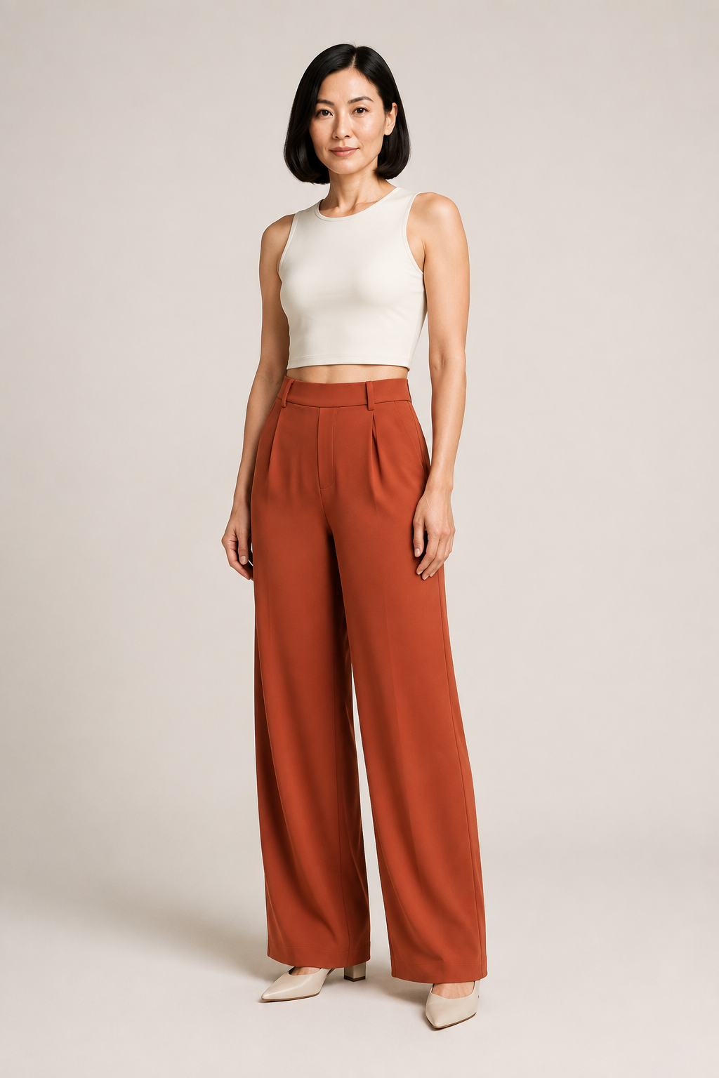 Amber wide-leg trousers front three-quarter view
