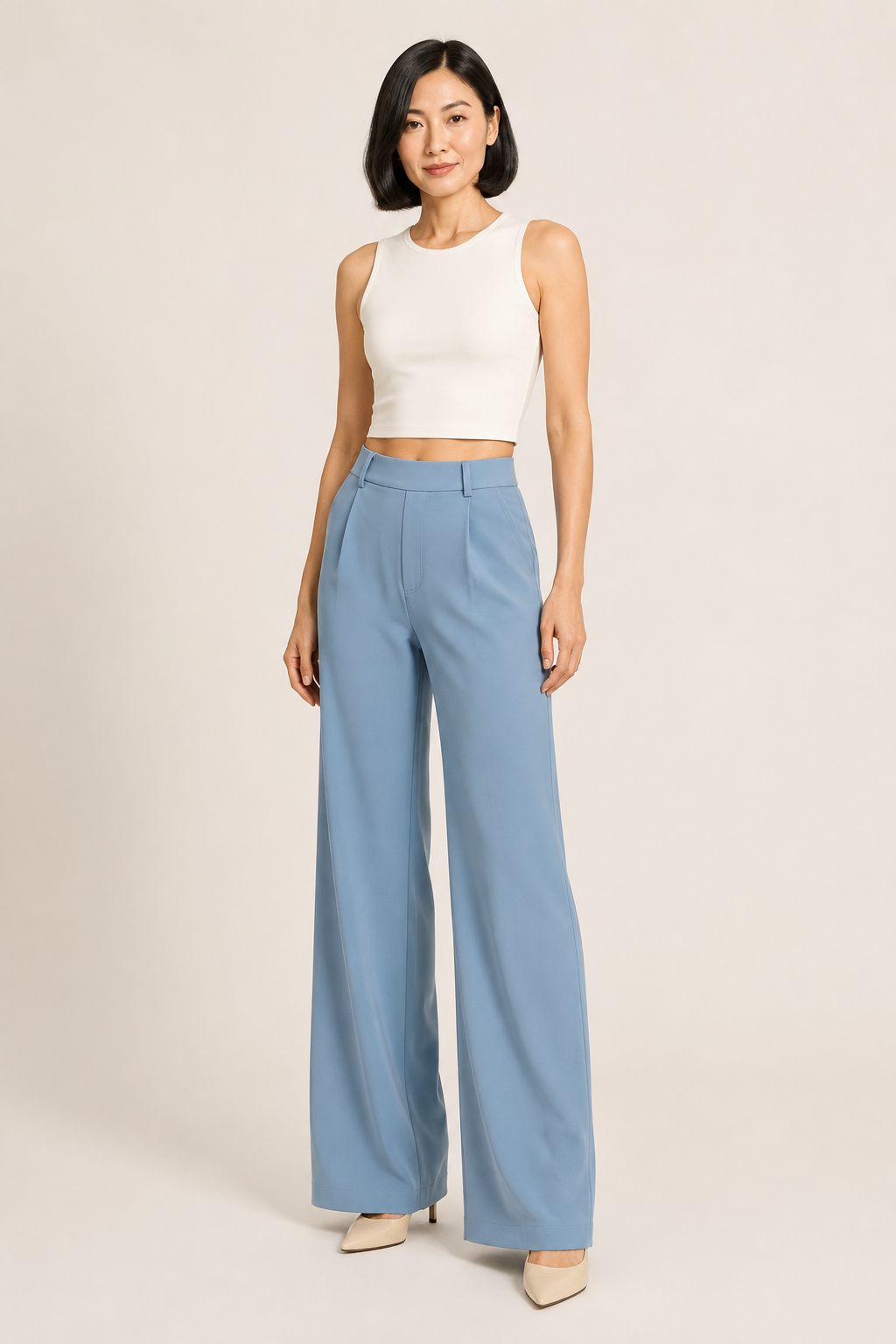 Light Blue wide-leg trousers front three-quarter view