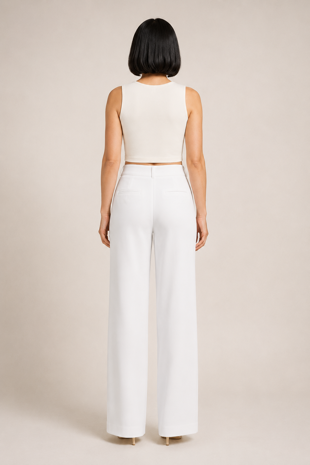 White wide-leg trousers back view