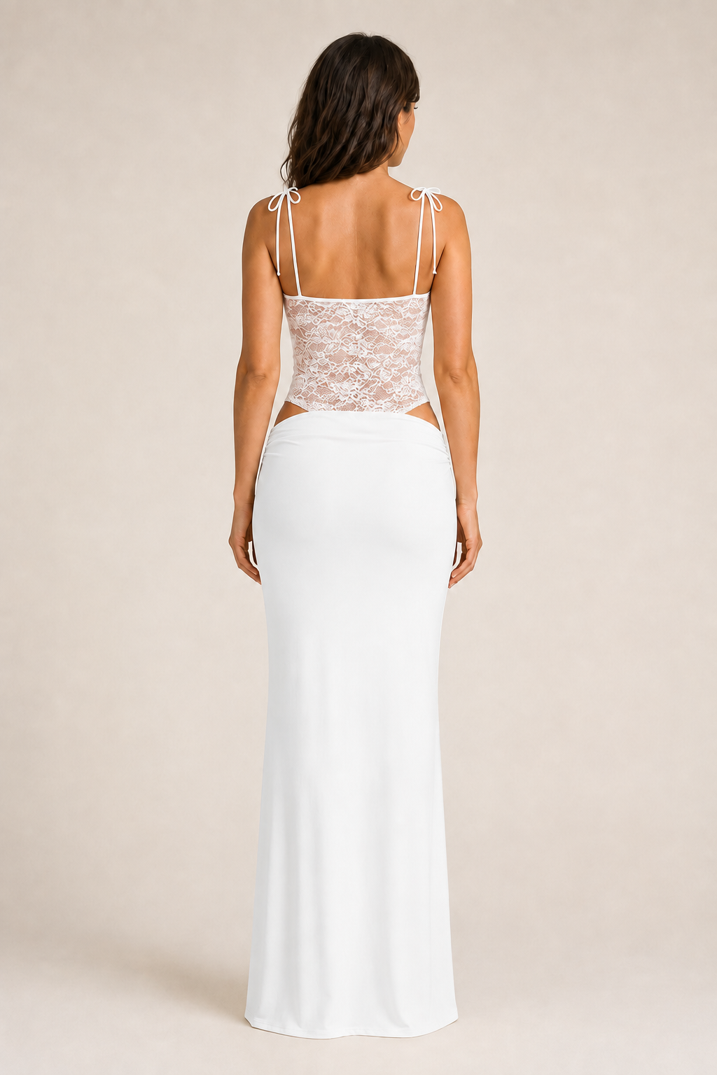 White lace-bodice maxi dress back view