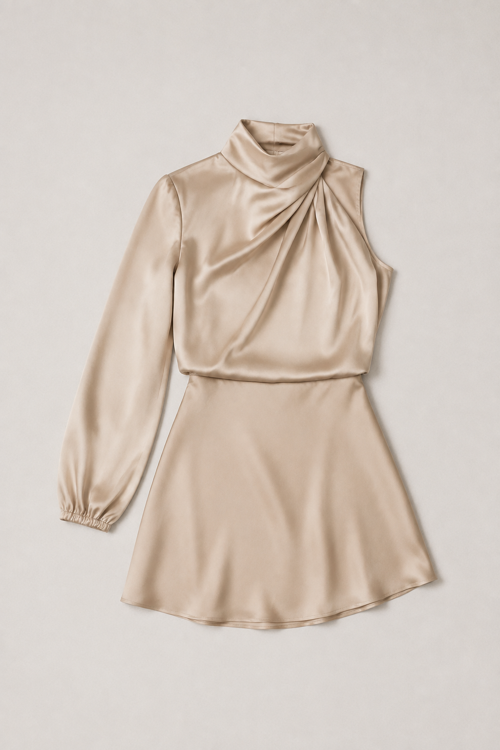 One-Shoulder Puff-Sleeve Midi Dress in Apricot, flat lay