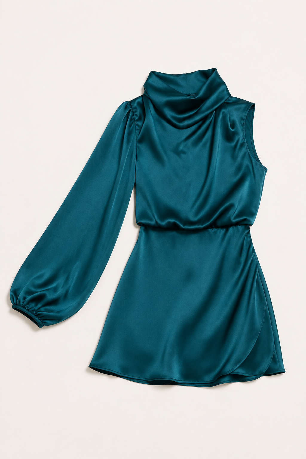 One-Shoulder Puff-Sleeve Midi Dress in Lake Blue, flat lay
