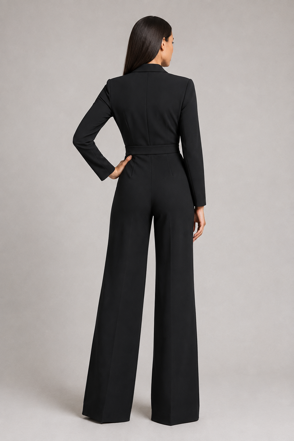 Pleated Blazer-Style Wide-Leg Jumpsuit
