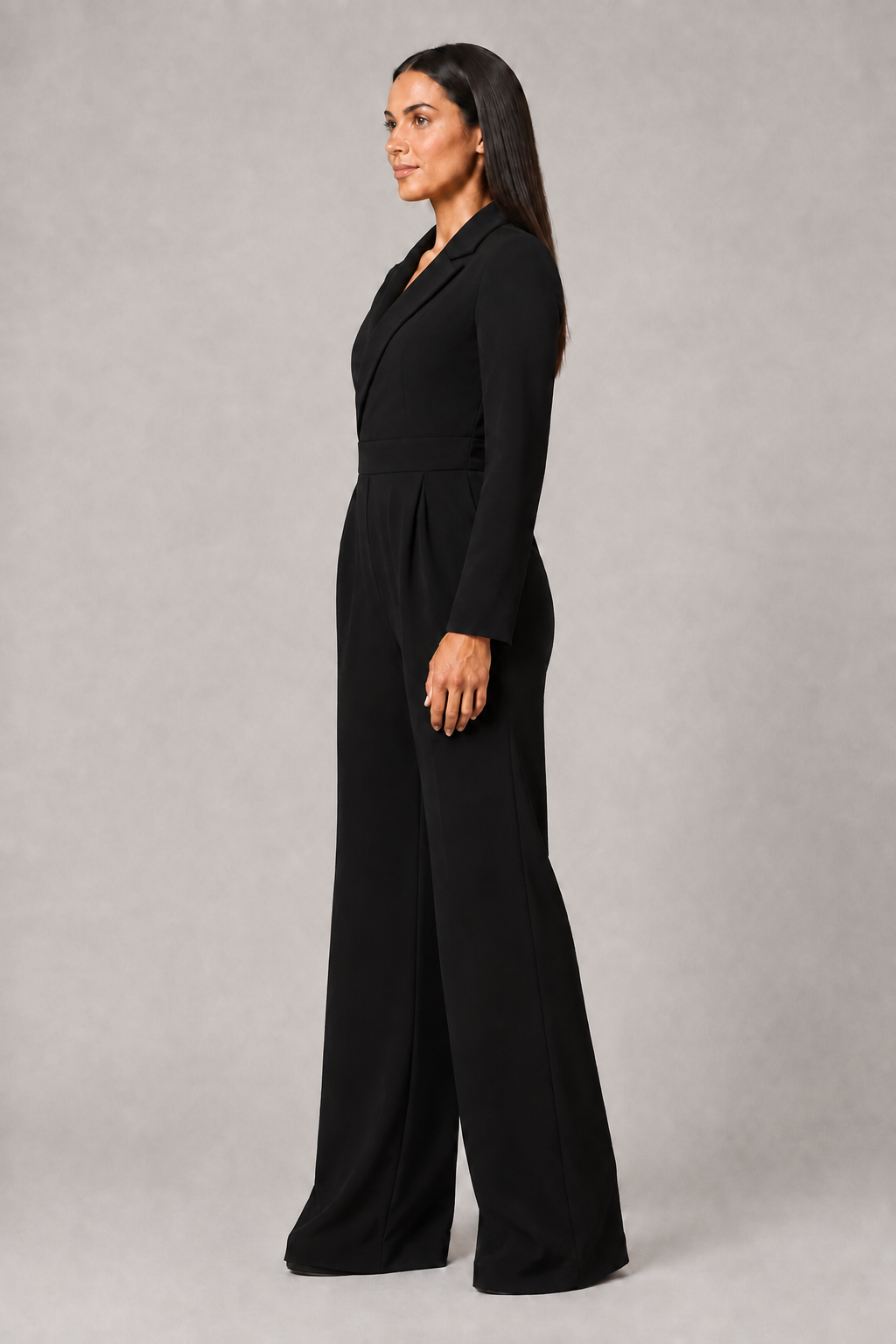 Pleated Blazer-Style Wide-Leg Jumpsuit