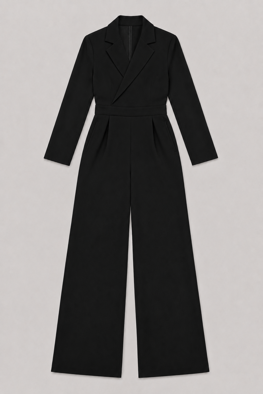 Pleated Blazer-Style Wide-Leg Jumpsuit