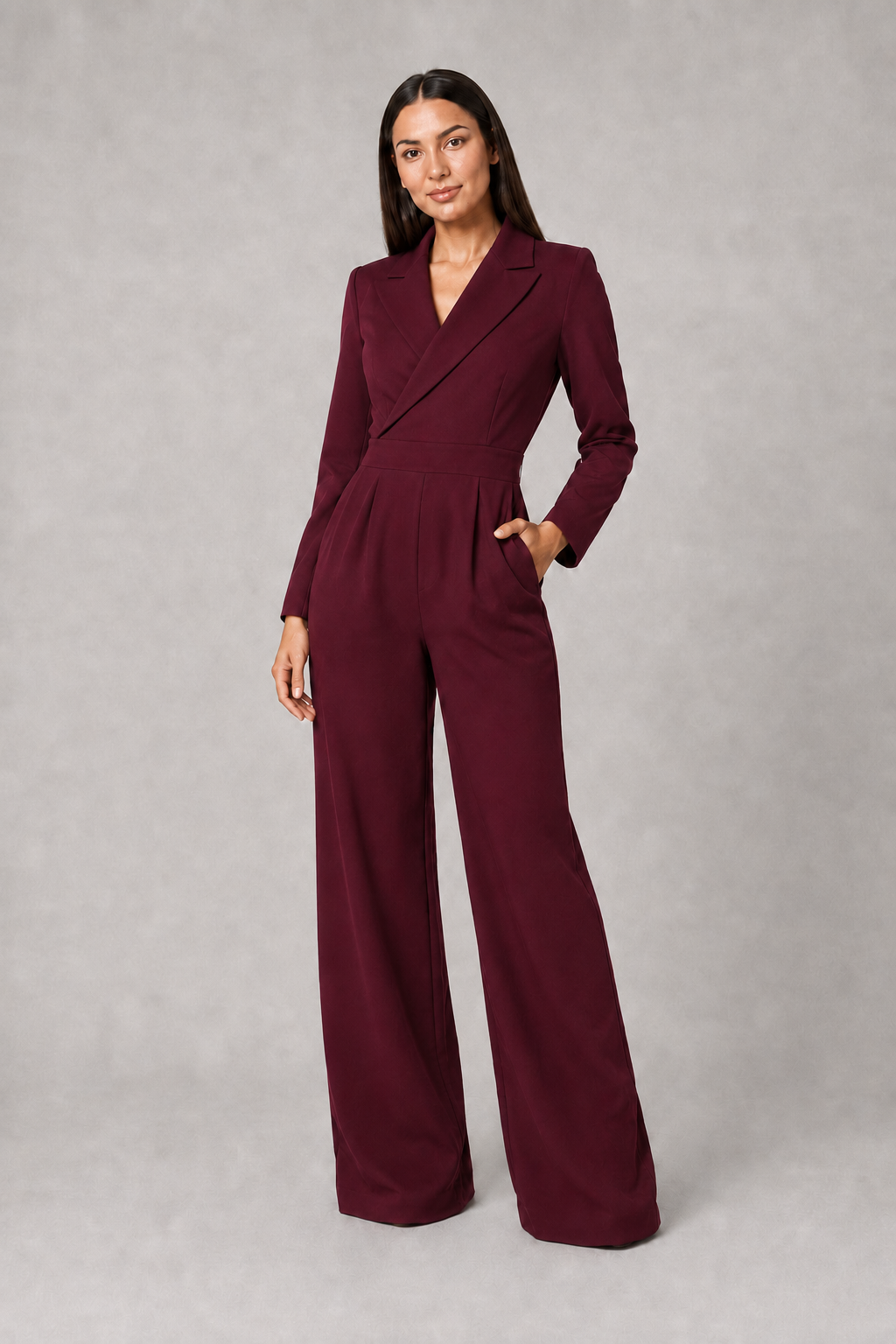 Pleated Blazer-Style Wide-Leg Jumpsuit