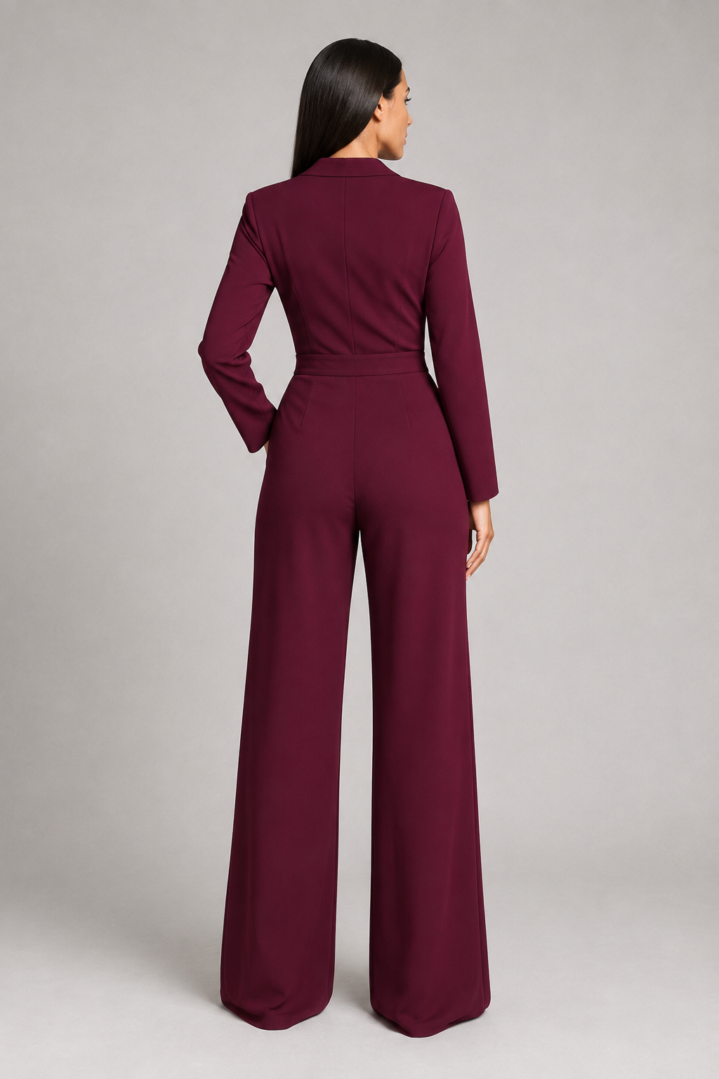 Pleated Blazer-Style Wide-Leg Jumpsuit