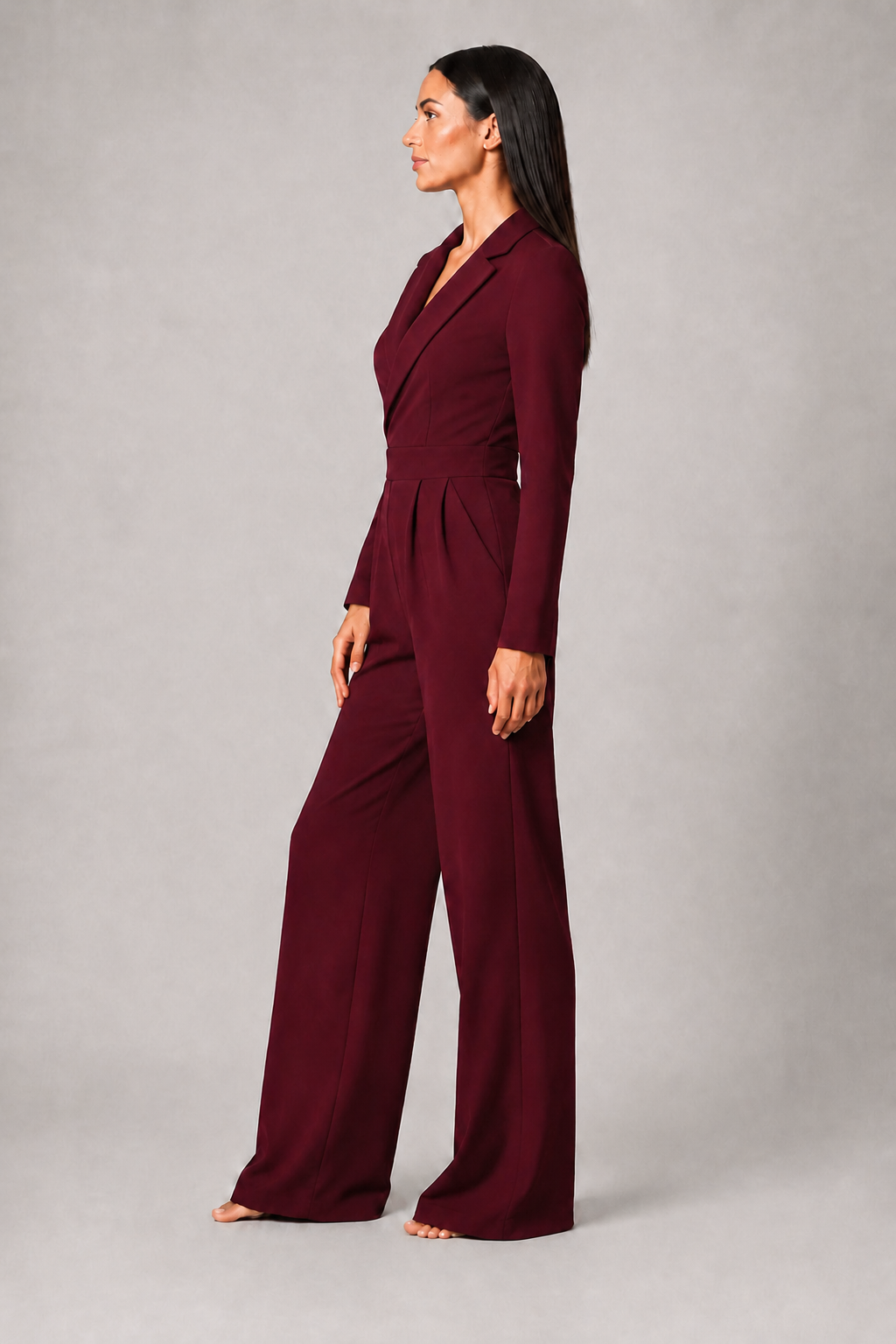 Pleated Blazer-Style Wide-Leg Jumpsuit