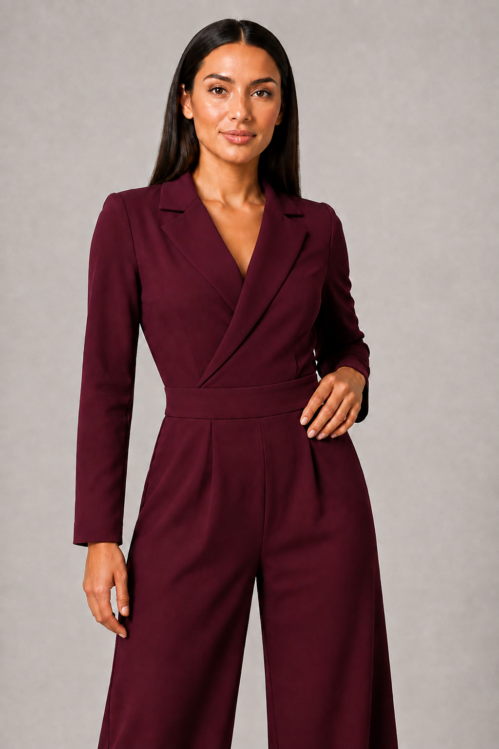 Pleated Blazer-Style Wide-Leg Jumpsuit