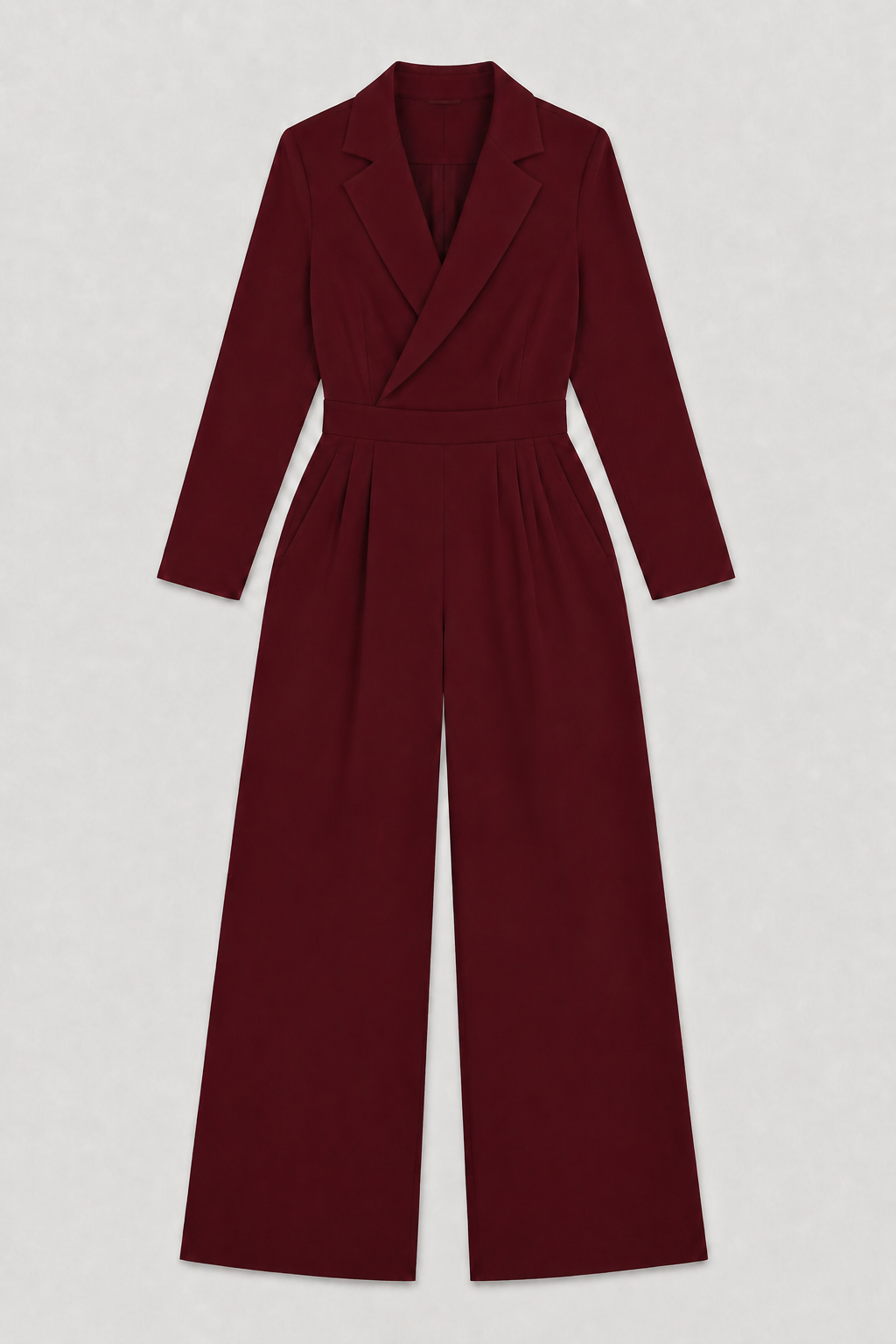 Pleated Blazer-Style Wide-Leg Jumpsuit