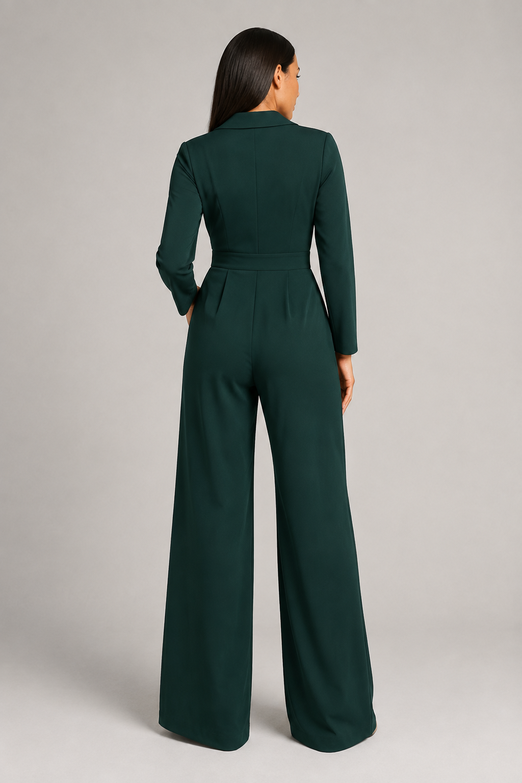 Pleated Blazer-Style Wide-Leg Jumpsuit