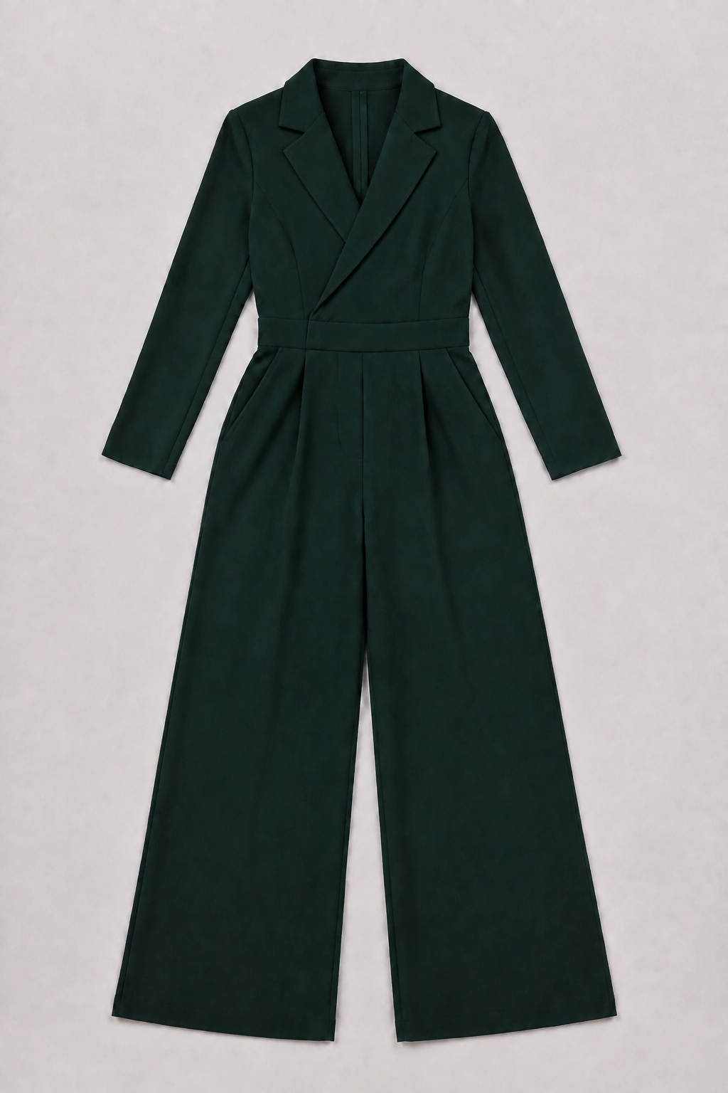 Pleated Blazer-Style Wide-Leg Jumpsuit