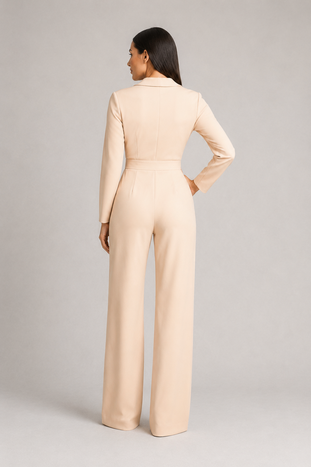 Pleated Blazer-Style Wide-Leg Jumpsuit