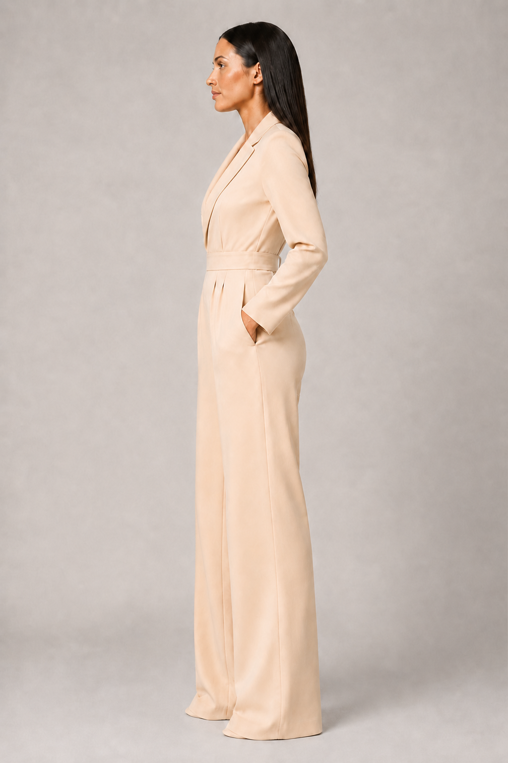 Pleated Blazer-Style Wide-Leg Jumpsuit