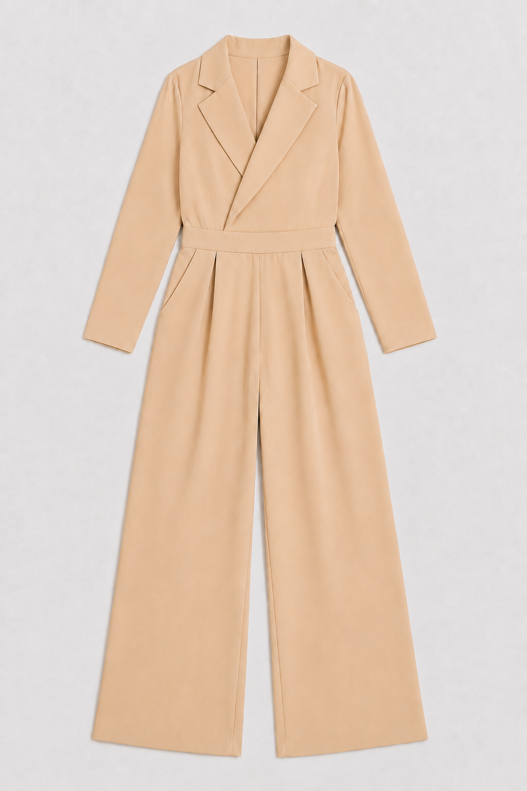 Pleated Blazer-Style Wide-Leg Jumpsuit