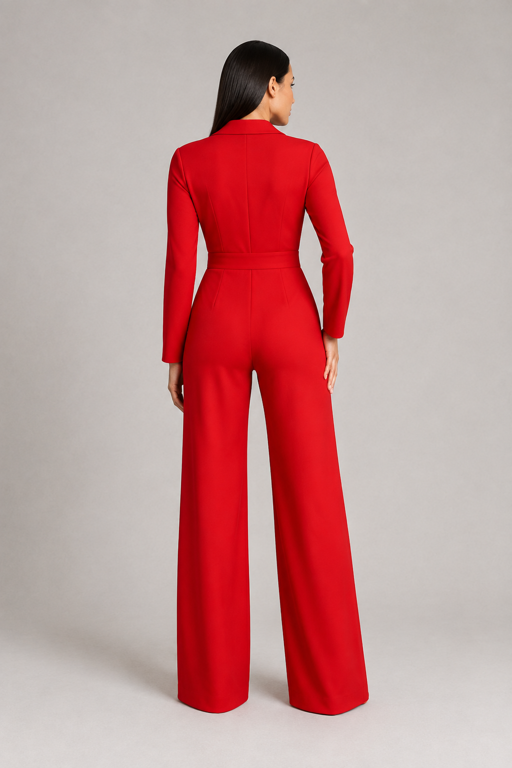Pleated Blazer-Style Wide-Leg Jumpsuit