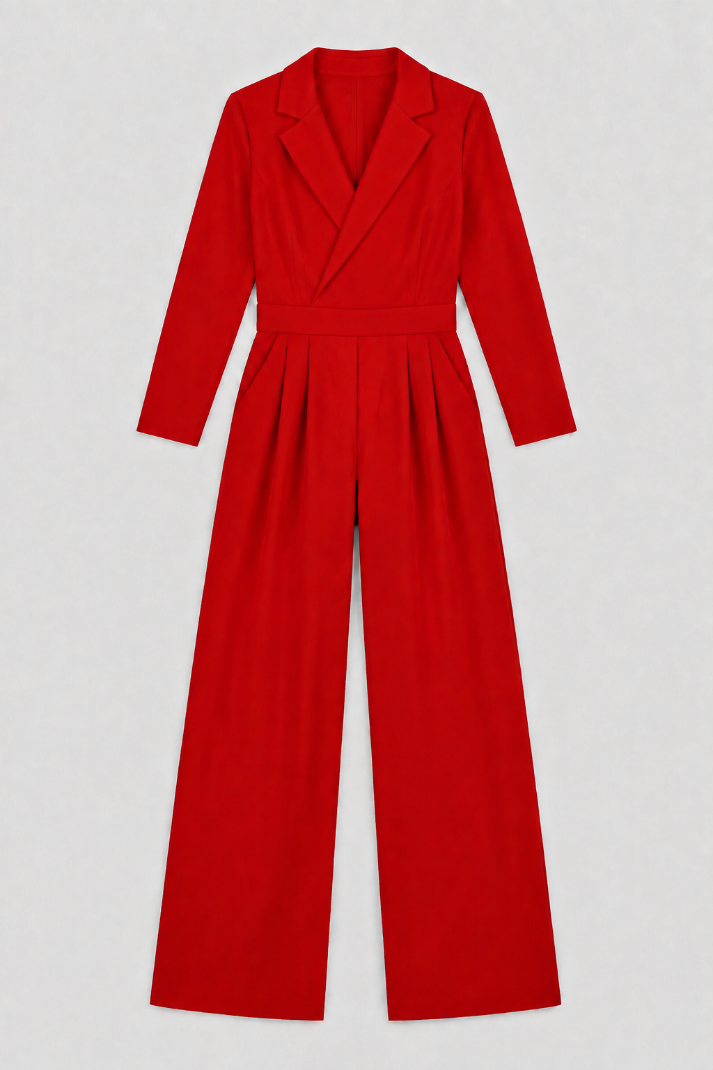 Pleated Blazer-Style Wide-Leg Jumpsuit