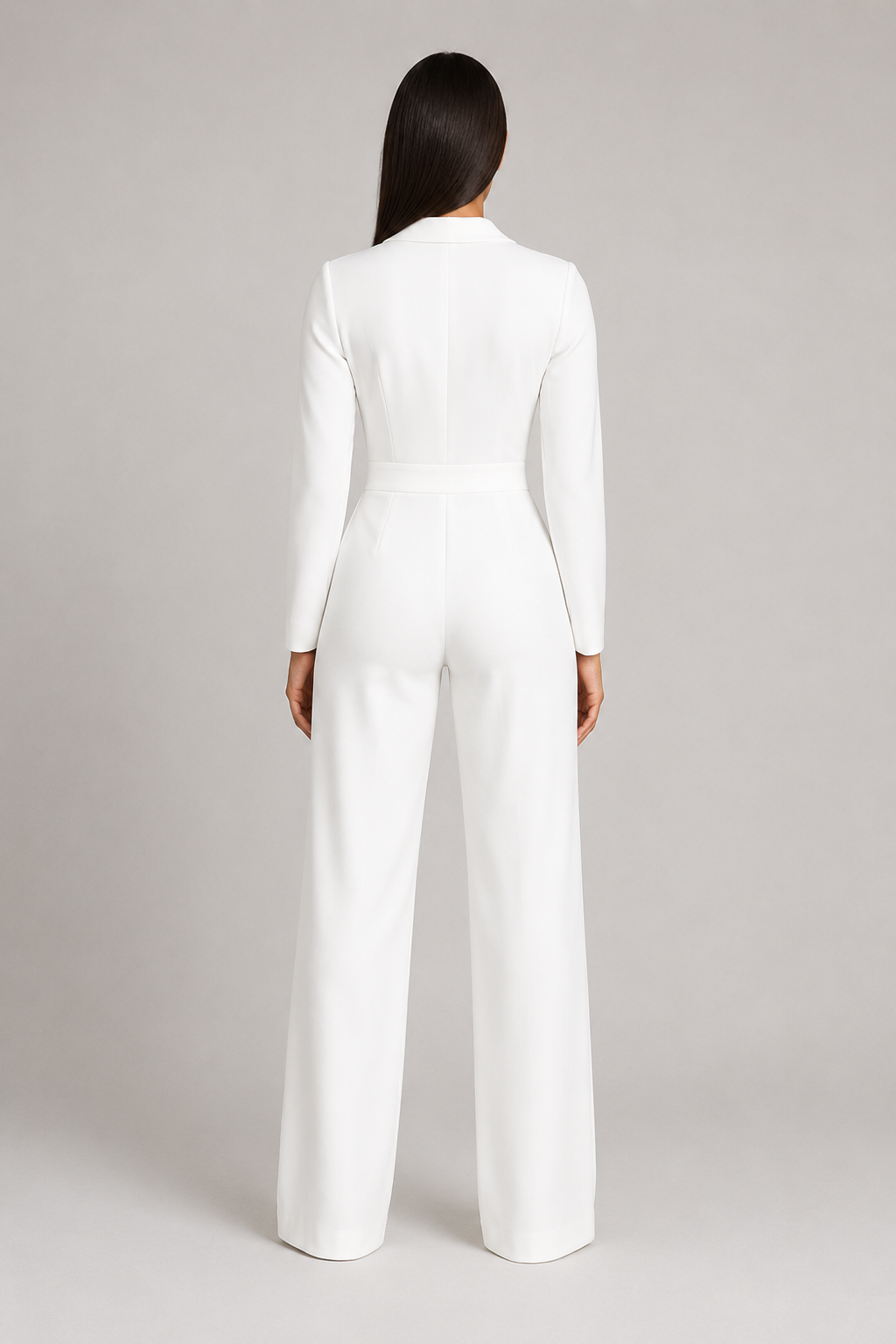 Pleated Blazer-Style Wide-Leg Jumpsuit