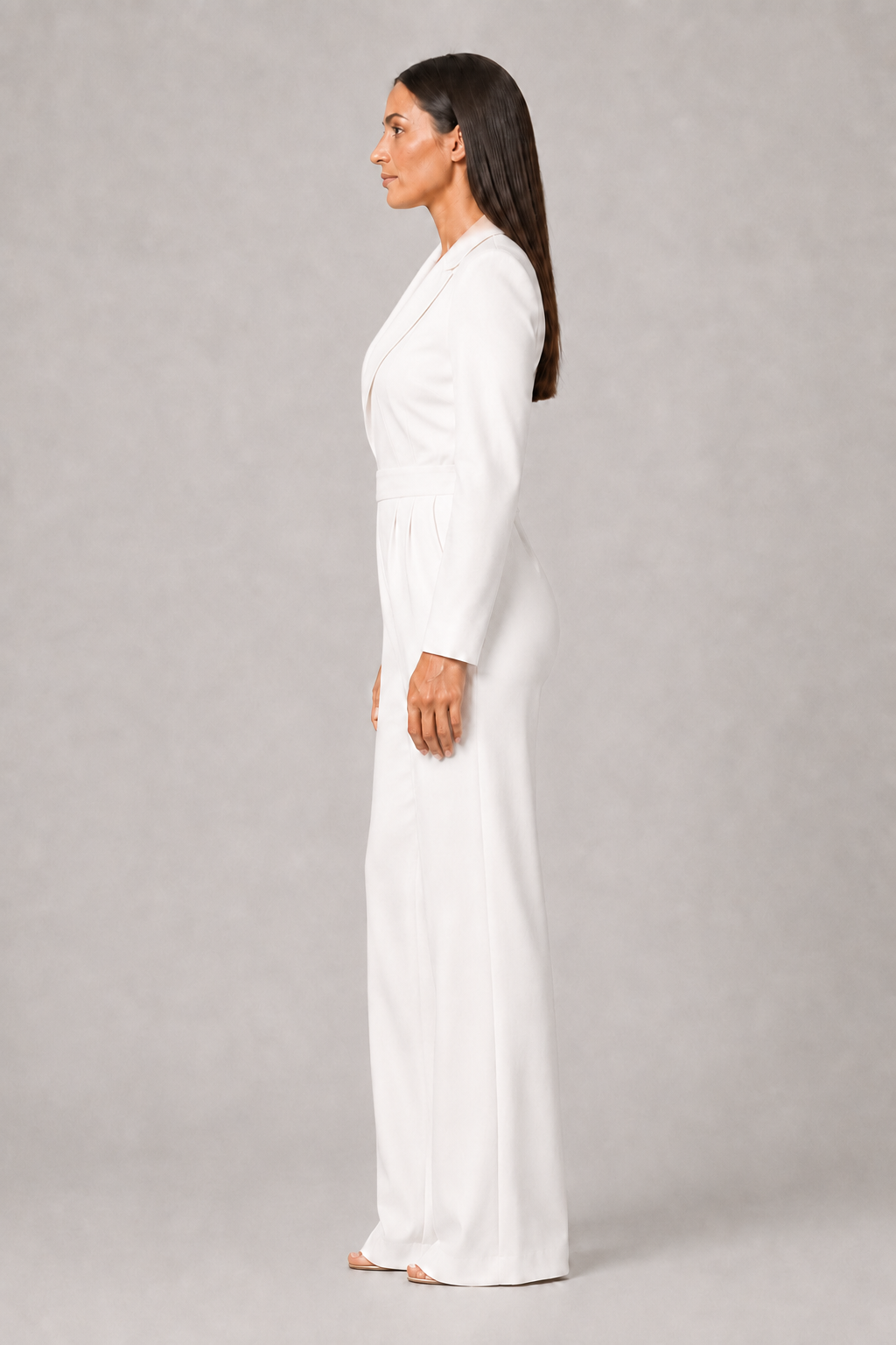 Pleated Blazer-Style Wide-Leg Jumpsuit