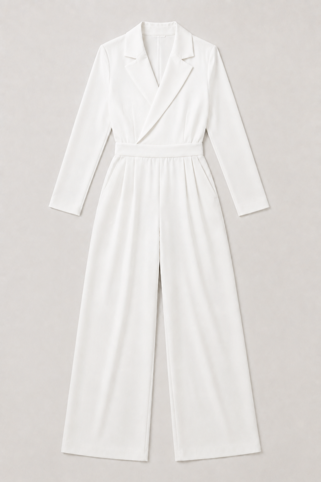 Pleated Blazer-Style Wide-Leg Jumpsuit