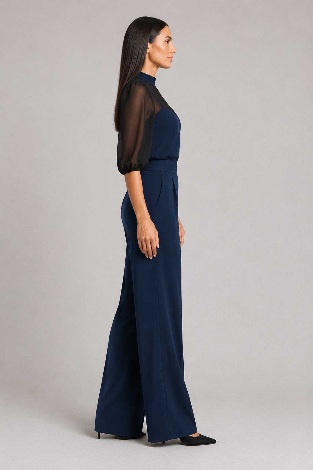 Sheer-Layer Three-Piece Trouser Set in Royal Blue, side view