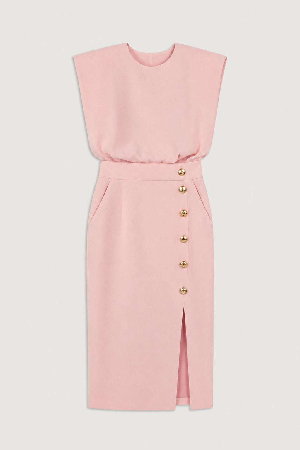 Sleeveless Button-Detail Midi Dress in Pink, flat lay