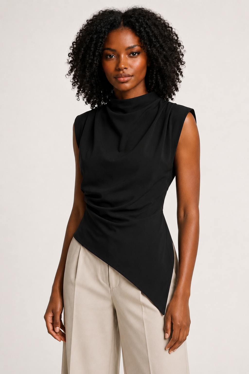 Sleeveless Draped Asymmetric Top