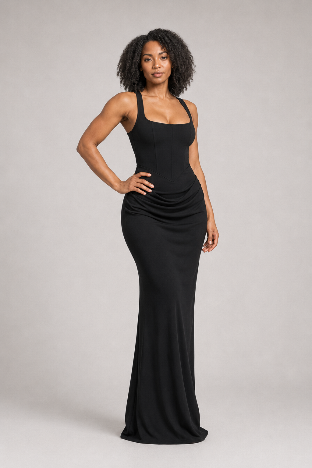Square-Neck Draped Maxi Dress
