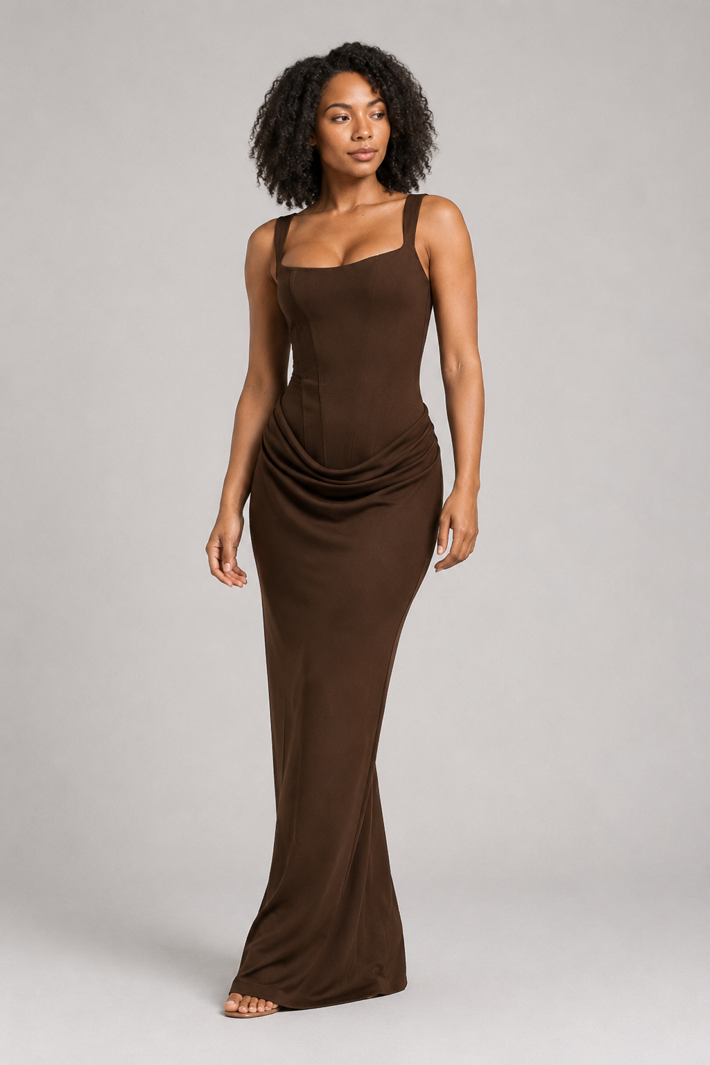 Square-Neck Draped Maxi Dress
