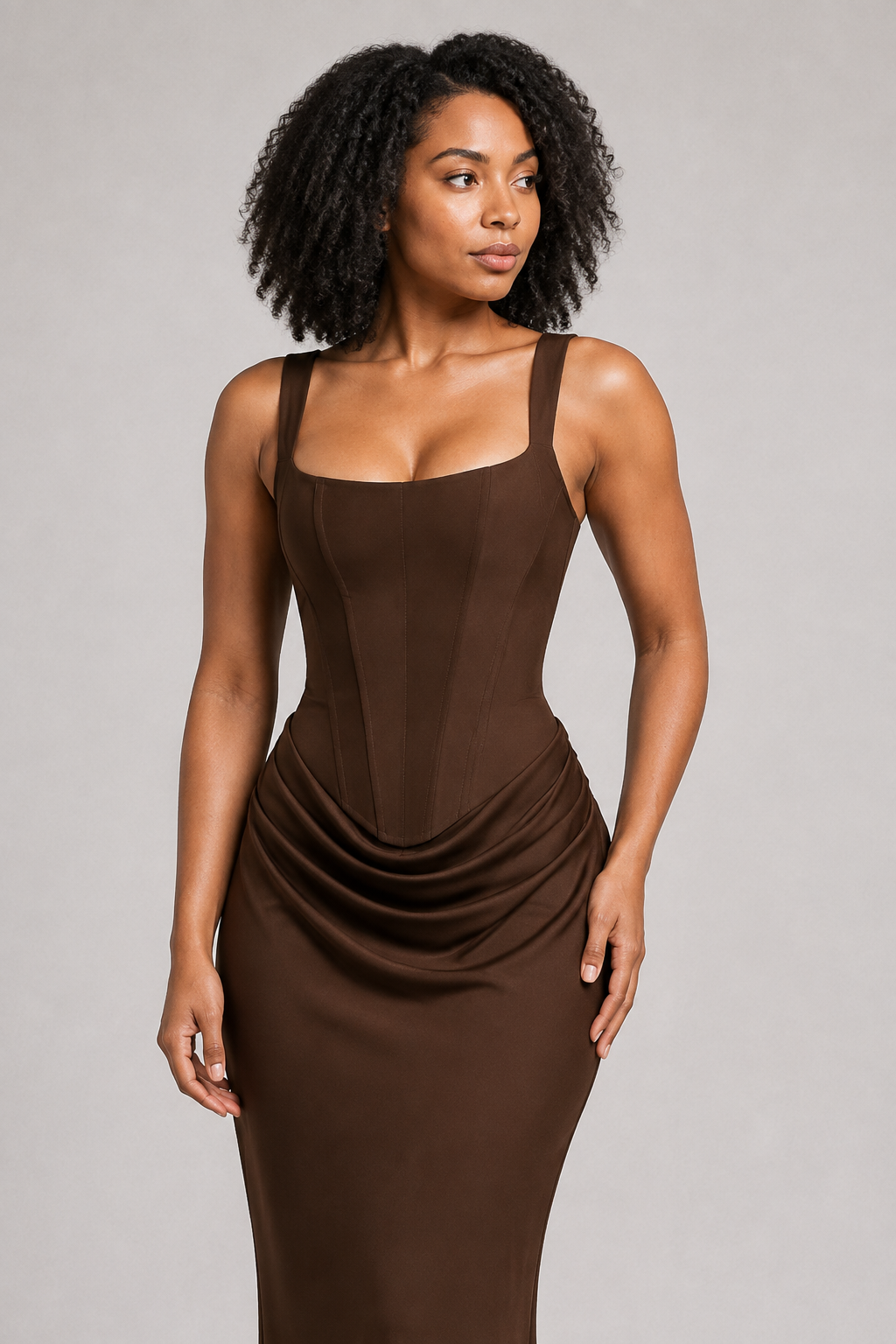 Square-Neck Draped Maxi Dress