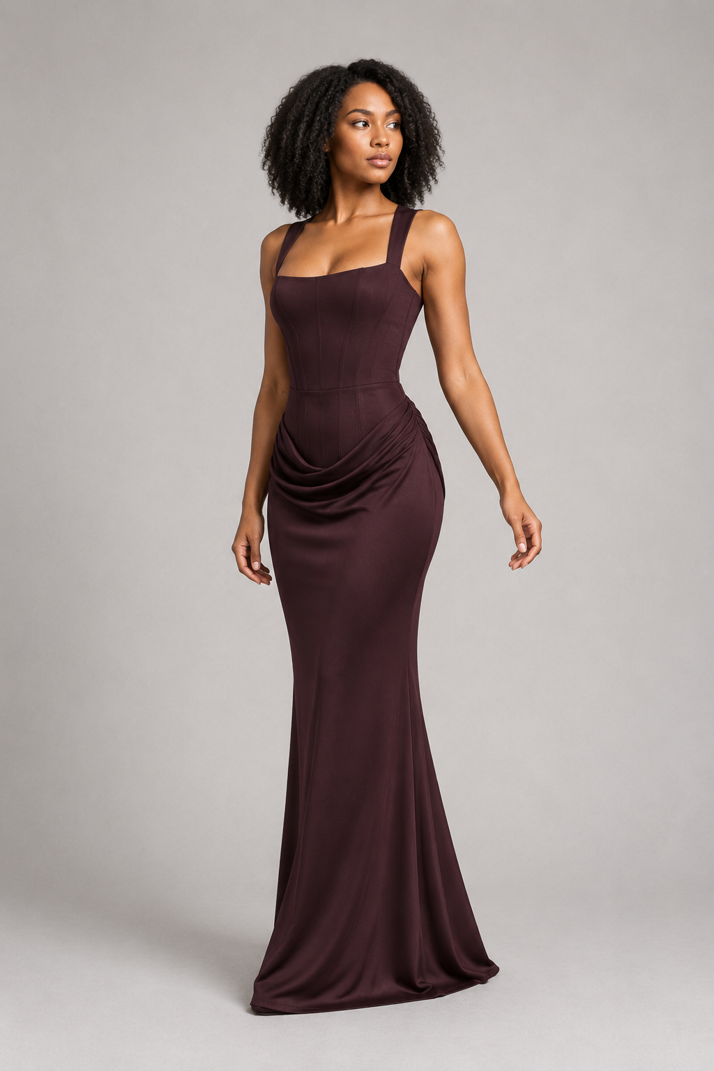 Square-Neck Draped Maxi Dress