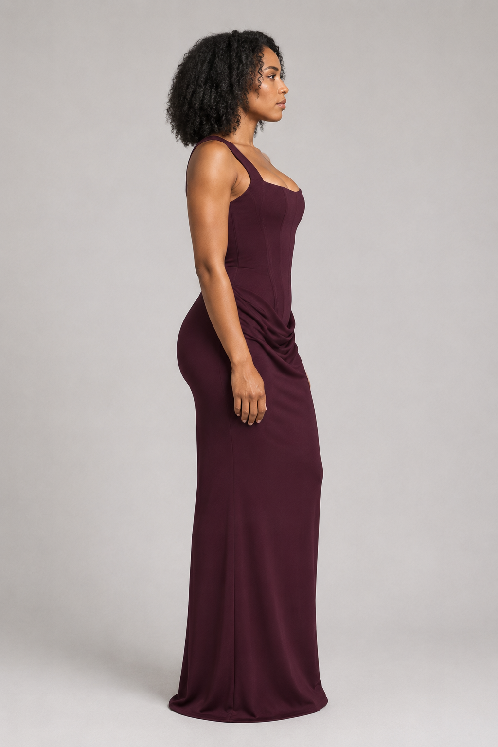 Square-Neck Draped Maxi Dress