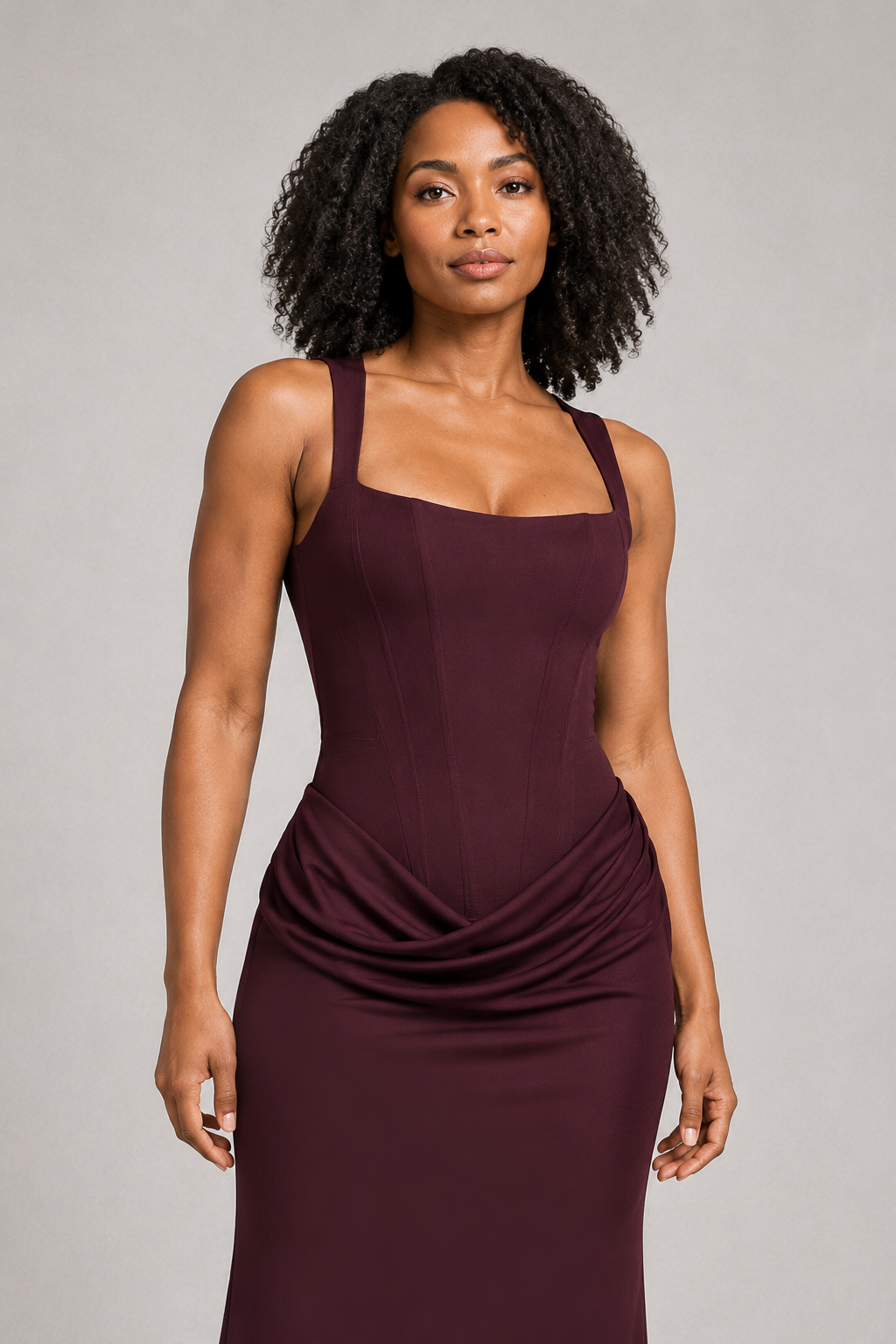 Square-Neck Draped Maxi Dress
