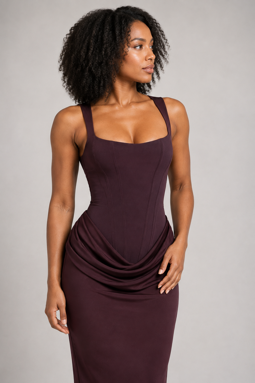 Square-Neck Draped Maxi Dress