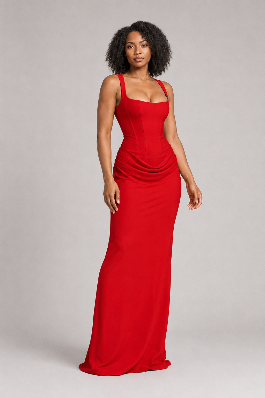 Square-Neck Draped Maxi Dress