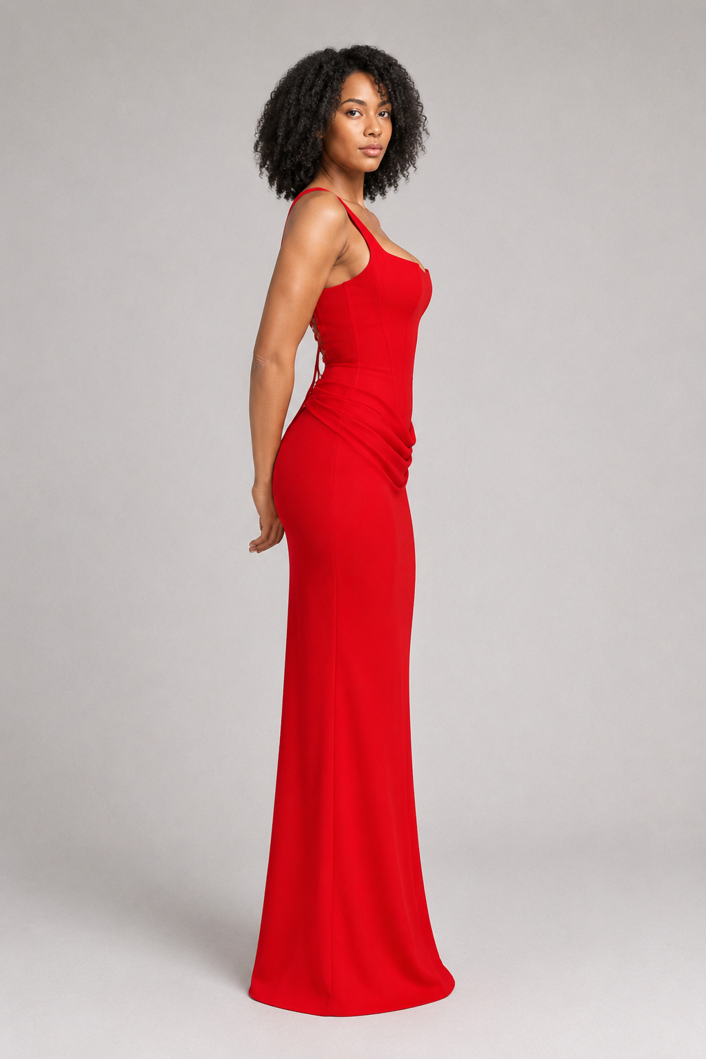 Square-Neck Draped Maxi Dress