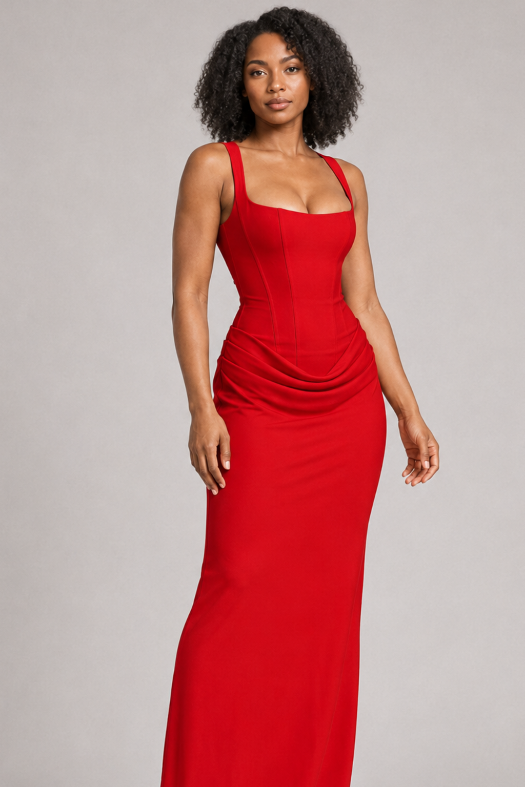 Square-Neck Draped Maxi Dress